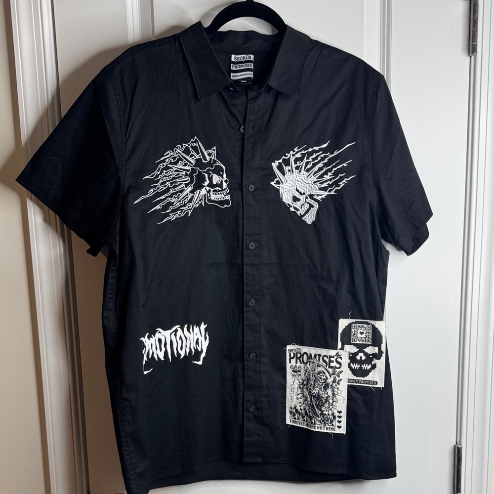 Men's Black skull Button Down Shirt